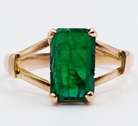 Bague Solitaire Antique Or 14k Ã©Meraude 0,80 Carats Serti Griffes (Circa 1920)