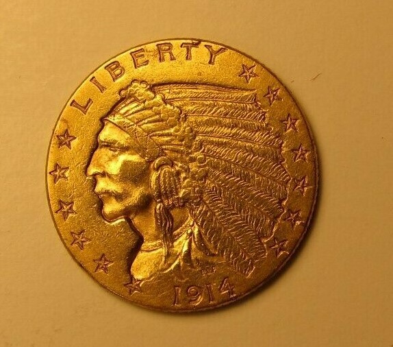 1914 $2.50 Indian Quarter Eagle Gold Coin, AU
