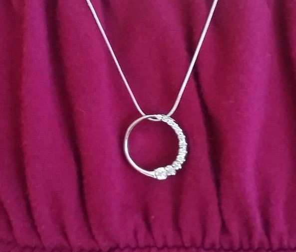 14K white gold .25CT diamond circle pendant on 20