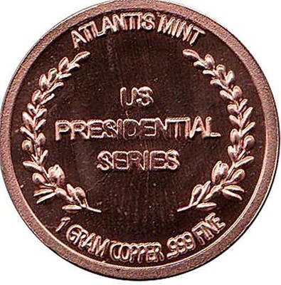 1 Gram 42nd President Bill Clinton Fine copper round .999 Uncirculated coin.