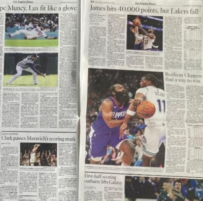 LOS ANGELES TIMES MARCH 4 2024 LEBRON JAMES 40000 CAITLIN CLARK MOST NCAA POINTS