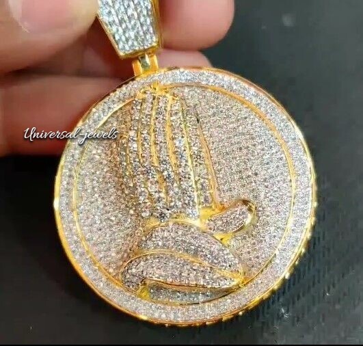 Pre-owned Nsg Real Iced Dvvs Moissanite 3d Praying Hand Charm Flooded Pendant-free Gift Silver In White
