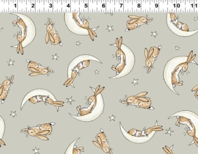 Guess How Much I Love You By Clothworks - Flannel Taupe Sleepy Hares   #Y3689-61