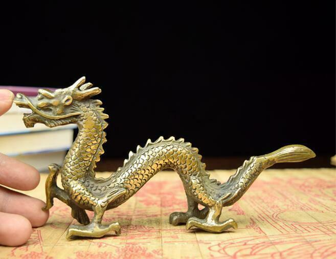  Chinese hand work old copper carved dragon statue 