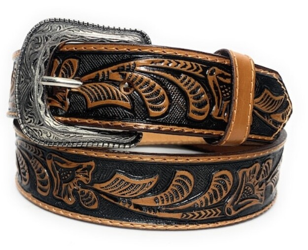 EMBOSSED WESTERN LEATHER BELT COWBOY RODEO CASUAL LEATHER BELT FLORAL EMBOSSED
