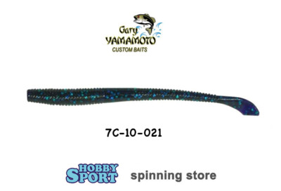 GARY YAMAMOTO 5.75" KUT TAIL WORM 7C-10-021 BLACK W/LG BLUE FLK SPINNING B. BASS
