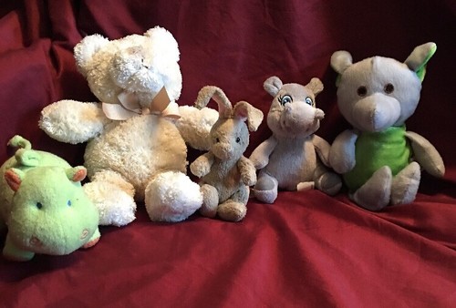 Lot Of 5 Little Stuffed Childs Play Kids Toy Animals Bear Bunny Hippo Elephant