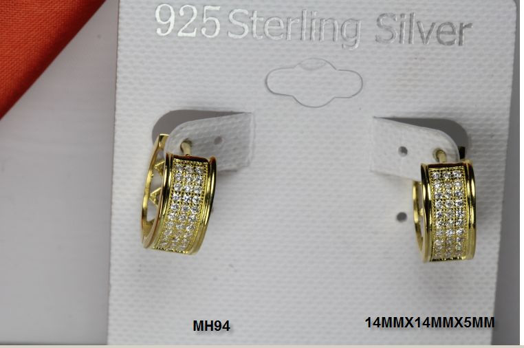 STUNNING STERLING SILVER 925 PAVE CZ HUGGIE HUGGY HOOP EARRINGS-10K GOLD PLATED