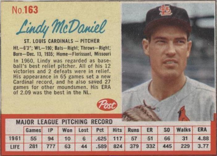 1962 Post - Lindy McDaniel #163