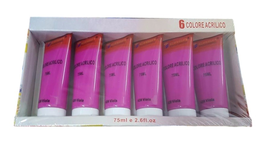 Pittura Acrilica Vernice Confezione 6 Pezzi Colore Viola Tubo 75ml dfh