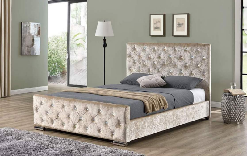 New Crushed Velvet Diamante Bed Frames. Single Double King