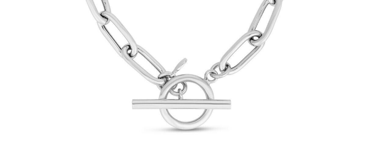 Pre-owned R C I Sterling Silver Italian Paperclip Toggle Link Chain Bracelet 7.5" 7 Grams 5.85mm In No Stone
