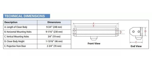 International 8051-TP AL Door Closer, Adjustable Aluminum Finish