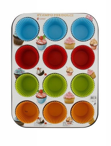 Stampo Teglia Vassoio Antiaderente Silicone 12 Muffin Cupcake Dolci Budino dfh