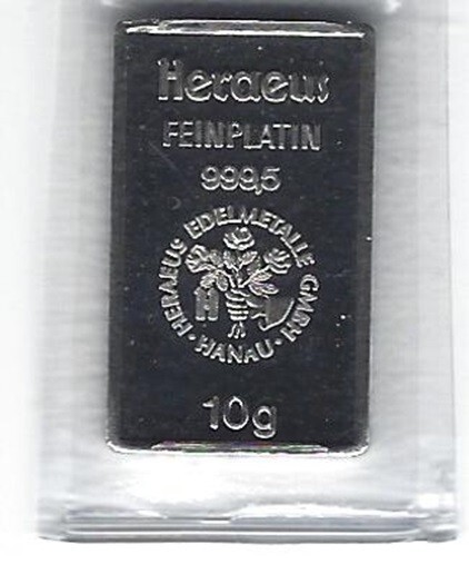 Lingot Platine 999/1000 10 Grammes Heraeus