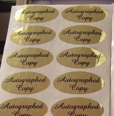 ''Autographed Copy'' Set of 36 Gold Foil Stickers Gold with Black Scroll X 36