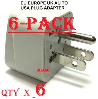 6-PK KEU Europe UK AU To American Plug Adapter Euro Asia Converter to USA Type B