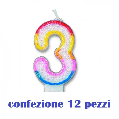 Set 12 Pezzi Candelina Candela Compleanno Numero 3 Happy Birthday Festa moc
