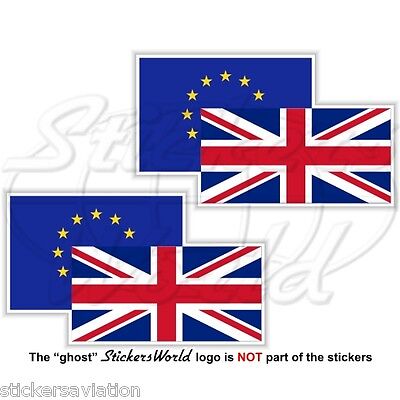 EUROPEAN UNION-UK Flag Pair Europe-United Kingdom EU-British 75mm Stickers x2