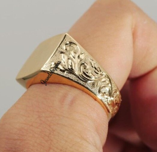 Pre-owned Nsg Men's Square Statement Classy Ring Solid Metal 14k Gold Plated 925 Silver