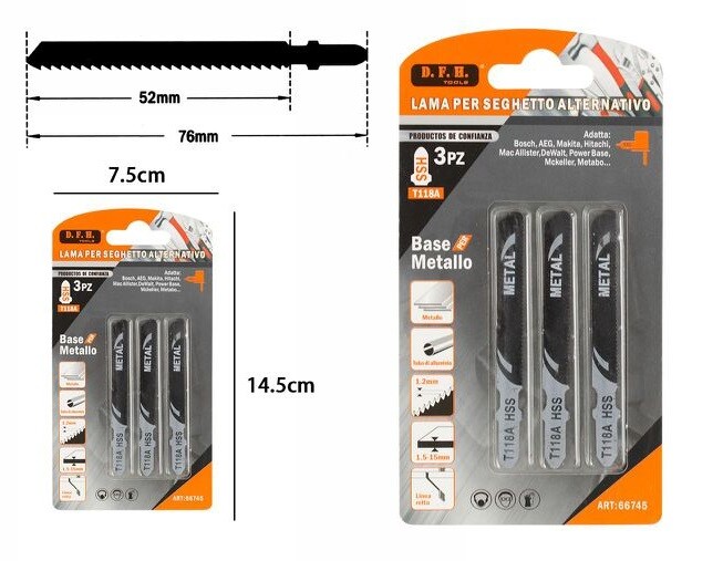 Confezione 3 Lame Per Seghetto Alternativo T118A dfh