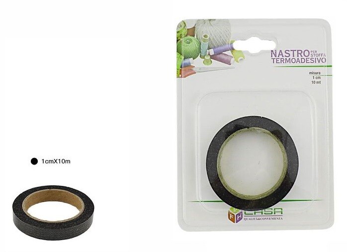 Rotolo Nastro Adesivo Per Stoffa Tessuti Termoadesivo Nero 10mmx10mt dfh