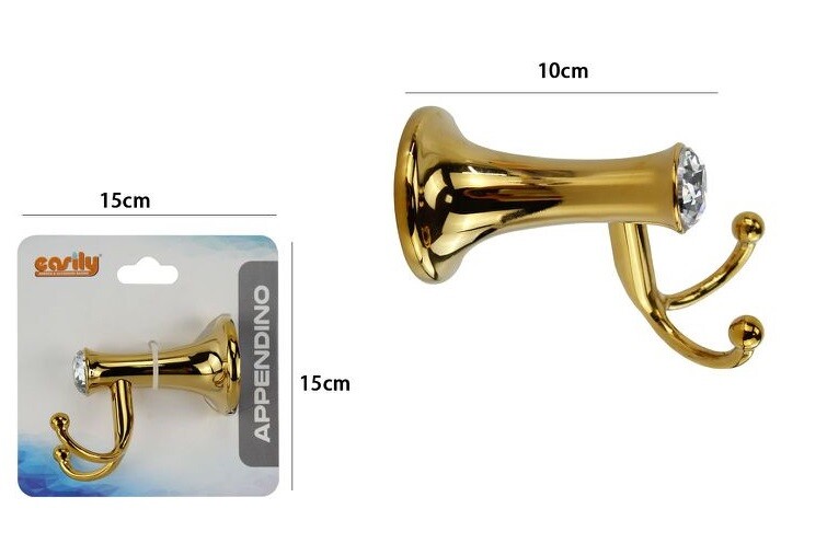 Appendino Gancio Appendi Porta Asciugamano Doppio Bagno Dorato Crystal dfh