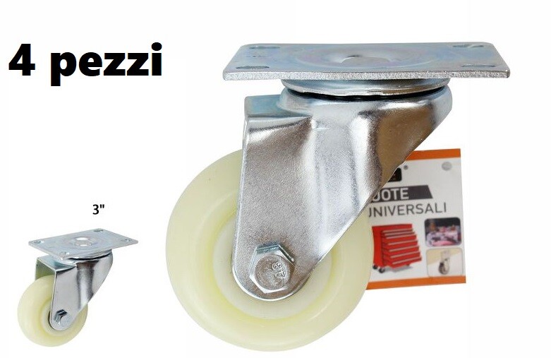 Set 4 Ruota Ricambio Rotella Carrelli Mobili Staffa Girevole Bianca 3" dfh
