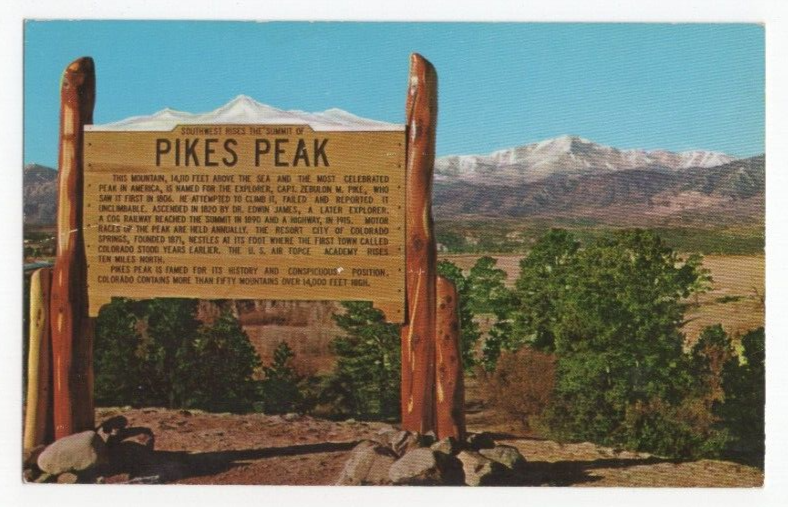 Marker On Highway Pikes Peak Colorado Vintage Unposted Postcard