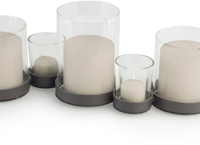 Rustic Iron & Glass Multiple Candle Holder Tealight Votives Removable Hurricane