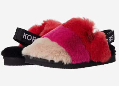 MICHAEL KORS Elsie Slingback Flat Slippers Multi color Fur MK Logo