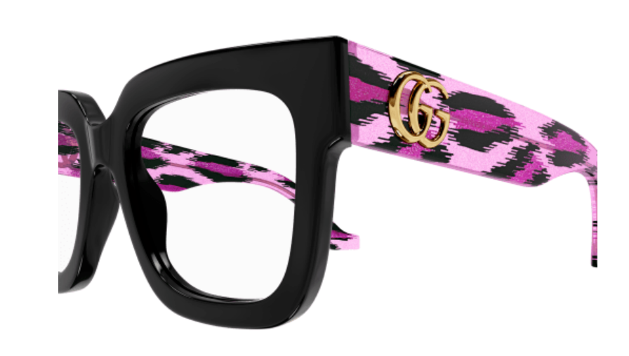 Pre-owned Gucci Gg1549o 003 Black Striped Oversized Square Women Eyeglasses In Clear