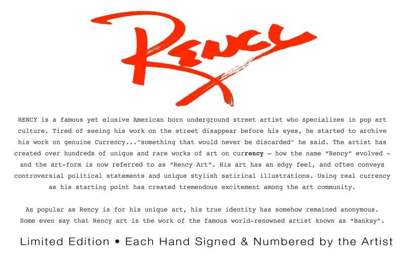 Banksy's SHREDDED PAINTING Balloon Girl Art $2 Bill Signed by Rency LTD # of 300