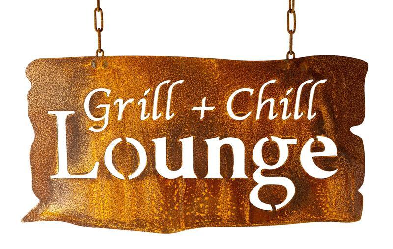 Rost Schild Grill und Chill 24x46cm Edelrost Gartenschild BBQ grillen Gartendeko