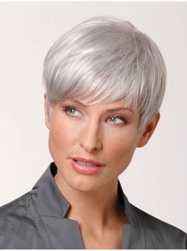 Fashion Women S Natural Hair Wig Synthetic Short Pixie Wavy Silver