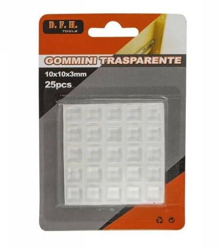 Set 25 Gommini Adesivi Protezione Pavimenti Trasparenti Quadrati 10x10x3mm dfh