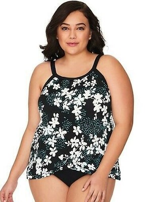 Just My Size Penbrooke Crossover Hem Underwire Tankini Top Garden Confetti 22W