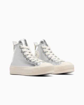 Converse Chuck Taylor AS Metallic Platform Hi, A09902C Multi Sizes Silver/Ivory