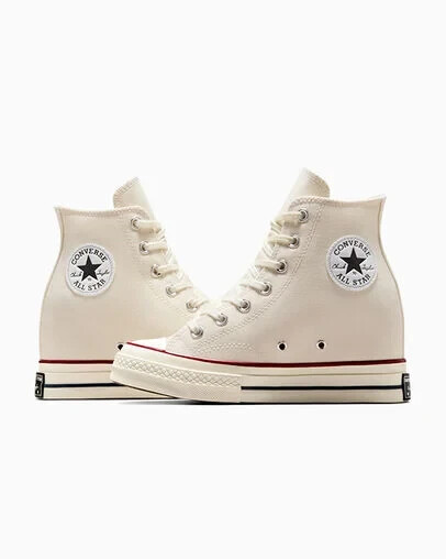 Pre-owned Converse Chuck 70 Wedge Platform Women's High-top Shoes Ecru In Egret/black/red