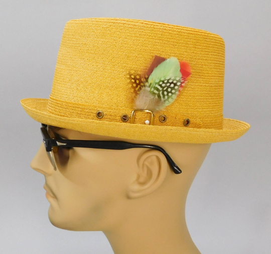 1950s-60s Vintage Milan Straw Porkpie Hat / Short Brim High Crown / Size 6-7/8