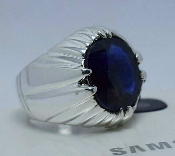 Pre-owned Handmade Natural Deep Blue Sapphire Big Sapphire Stone Real Stone Mens Real Gemstone Ring