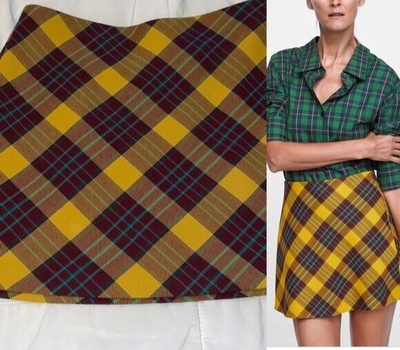 High waisted plaid skirt cheap zara