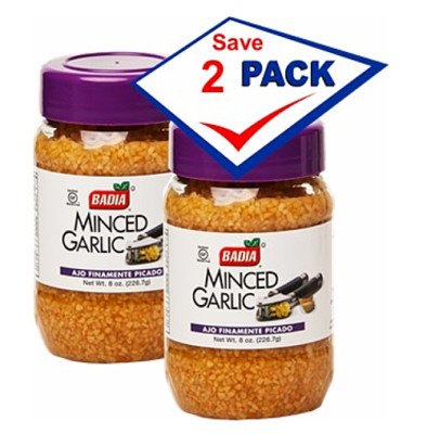 Badia Minced Garlic in Water / Ajo Picado  Plastic Bottle 8 oz Pack Of 2