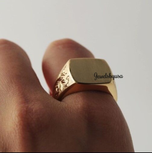 Pre-owned Nsg Men's Square Statement Classy Ring Solid Metal 14k Gold Plated 925 Silver