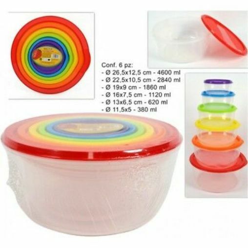 Set 6 Pz Contenitori In Plastica Tondi Con Coperchio Per Alimenti dfh