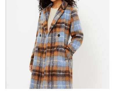 Plaid double breasted coat clearance