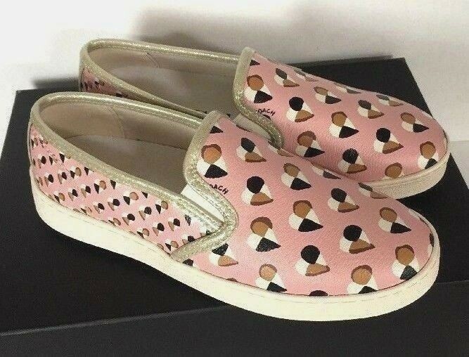 【COACH】ピンク フラットシューズ New Coach Style C117 FG2113 Slip on Heart Print Women's