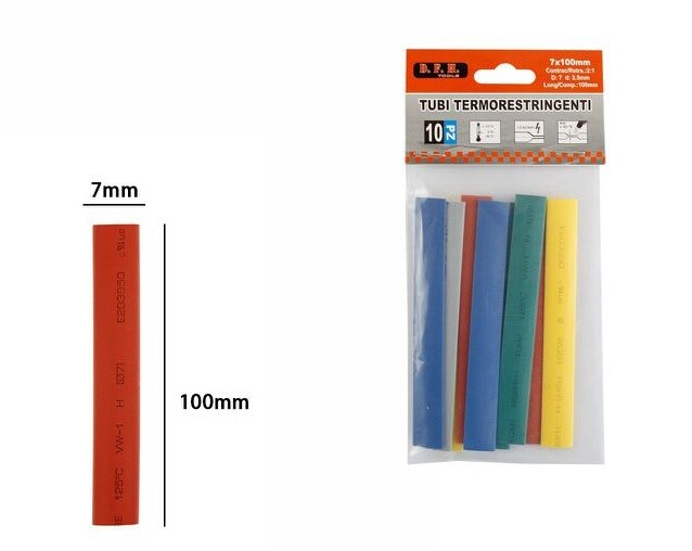 Set 10 Pezzi Tubi Guaine Termorestringenti Termoretrattili Colorati 7x100mm dfh