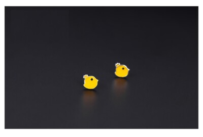 Tiny Yellow Super Adorable Silver Animal Chicken Chick Bird Stud Earrings