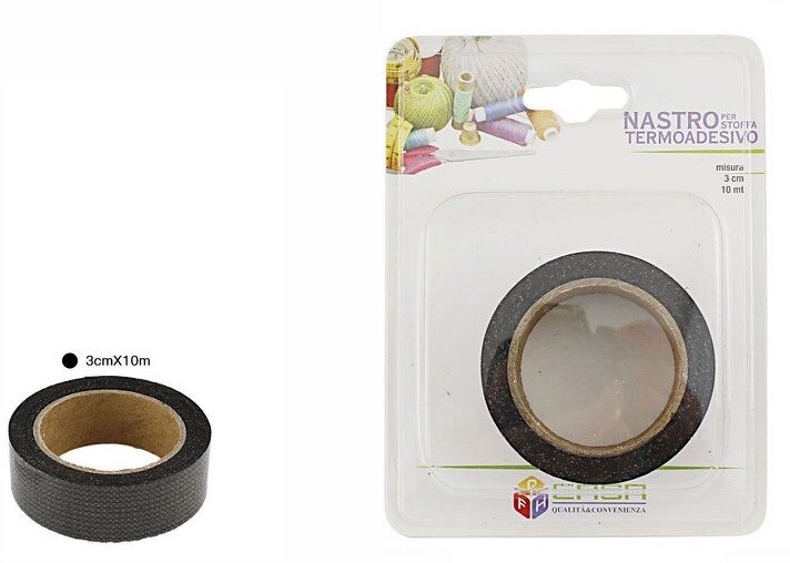 Rotolo Nastro Adesivo Per Stoffa Tessuti Termoadesivo Nero 30mmx10mt dfh